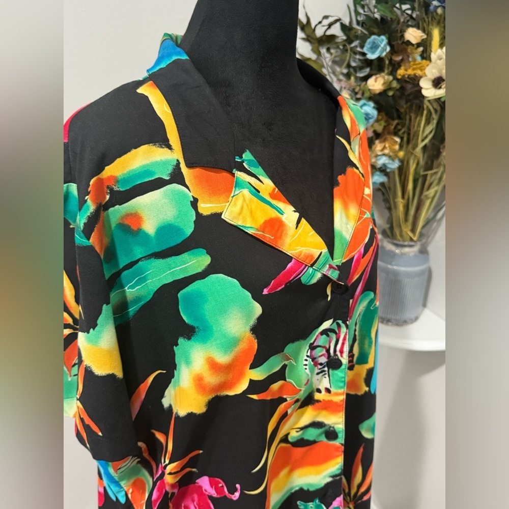 On The Verge Tropical Floral Button Up Top XL Hawaiian Resort Vacation Shirt VTG - Picture 10 of 12
